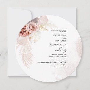 Boho Pampas Grass Dried Palms Terracotta Wedding Invitation