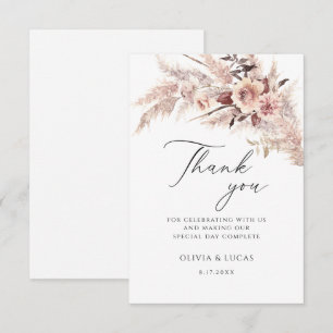 Boho Pampas Grass Dry Flowers Floral Cream Wedding Thank You Card