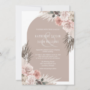 Boho Pampas Grass Earth Tones Floral Wedding Invitation