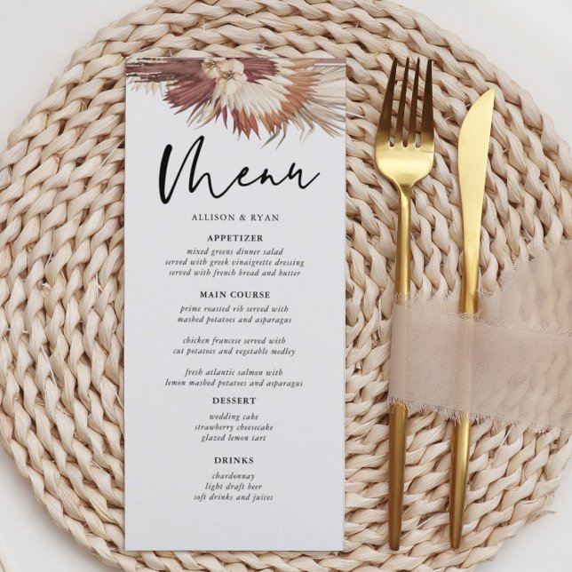 Boho Pampas Grass Earthy Wedding Menus (Creator Uploaded)