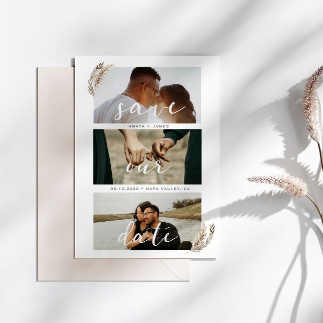 Boho Pampas Grass Enregistrer La Date Carte Mariag (Wedding Save the date card with pampas grass border.)