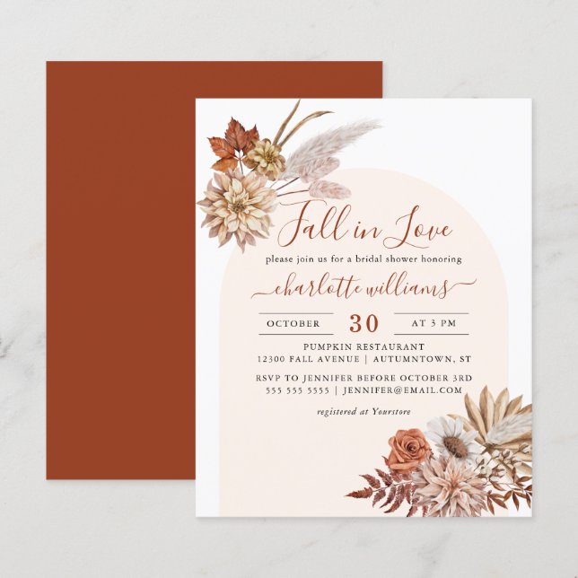 Boho Pampas Grass Fall Bridal Shower Invitation (Front/Back)