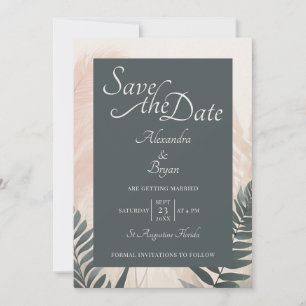 Boho Pampas Grass & Fern Wedding Save the Date Invitation
