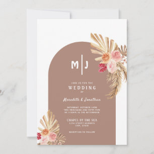 Boho Pampas Grass Floral Arch Wedding Invitation