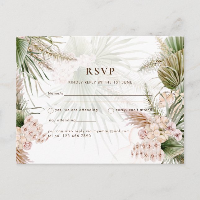 BOHO Pampas Grass Floral Blush Wedding Postcard (Front)