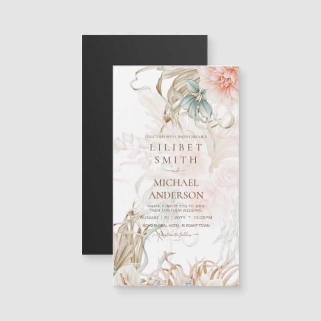 BOHO Pampas Grass Floral Coral Sage Wedding (Front/Back)