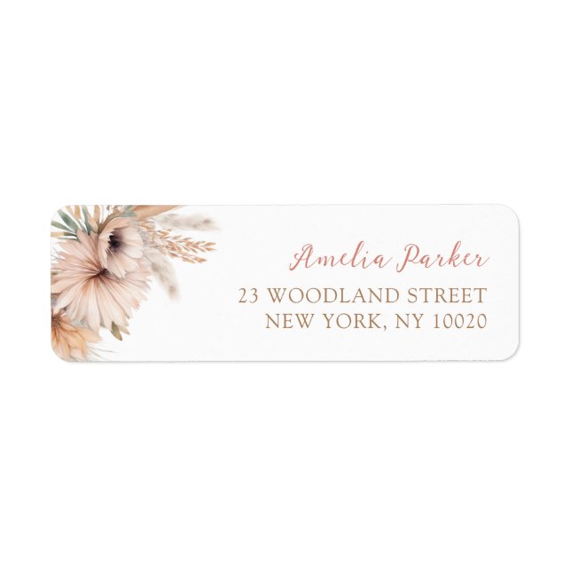 Boho Pampas Grass Floral Desert Return Address (Front)