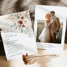 Boho Pampas Grass Floral Photo Back Wedding