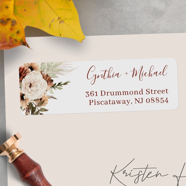 Boho Pampas Grass Floral Terracotta Earthy Address (Make your envelopes stand out with these stylish and customizable address labels.)