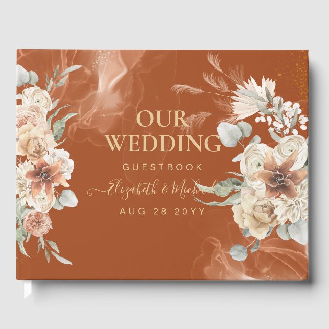 BOHO Pampas Grass Floral Terracotta Wedding Guest Book (Front)