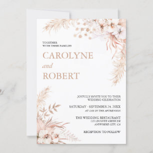 Boho Pampas Grass Floral Wedding Invitation