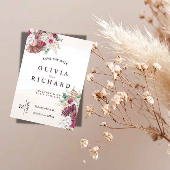 Boho Pampas Grass Floral Wedding Save the Date (Creator Uploaded)