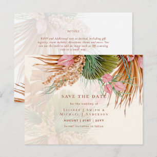 BOHO Pampas Grass Floral Wedding Save The Date Pos Postcard