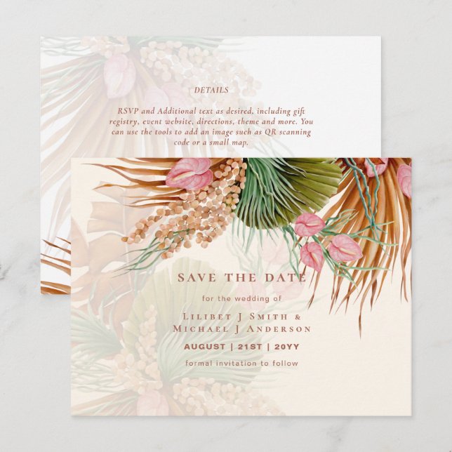 BOHO Pampas Grass Floral Wedding Save The Date Pos Postcard (Front/Back)