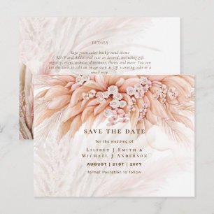 BOHO Pampas Grass Floral Wedding Save The Date Pos Postcard