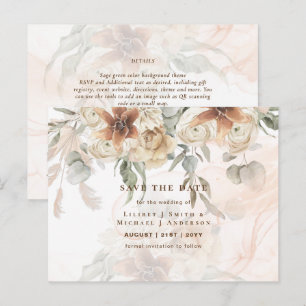BOHO Pampas Grass Floral Wedding Save The Date Pos Postcard
