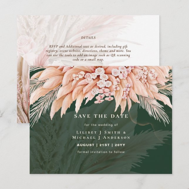 BOHO Pampas Grass Floral Wedding Save The Date Pos Postcard (Front/Back)
