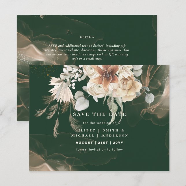 BOHO Pampas Grass Floral Wedding Save The Date Pos Postcard (Front/Back)