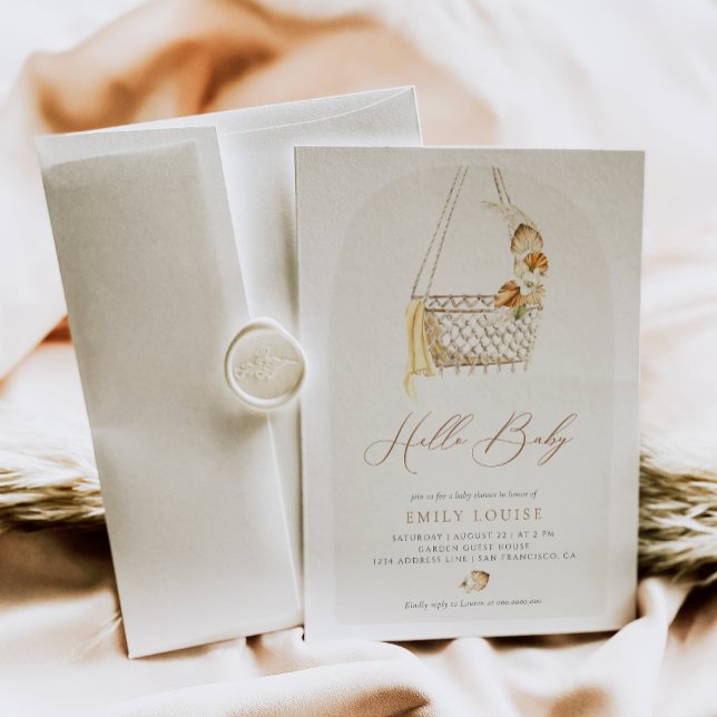 Boho Pampas Grass Gender Neutral Hello Baby Shower Invitation (Creator Uploaded)