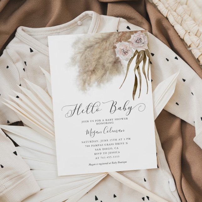 Boho Pampas Grass Girl Baby Shower  Invitation (Creator Uploaded)