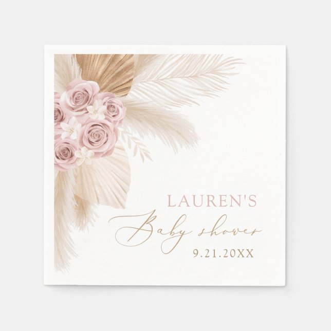 Boho Pampas Grass Girl Baby Shower Napkin (Front)