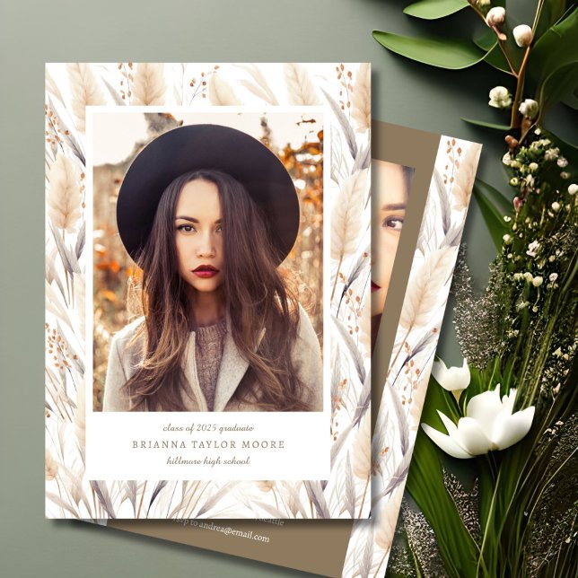 Boho Pampas Grass Graduate Photo Faire-part (Créateur téléchargé)