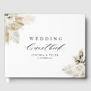 Boho pampas grass greenery wedding guestbook