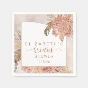Boho Pampas Grass   Hydrangeas Bridal Shower  Napkin