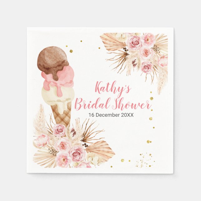 Boho Pampas Grass ice cream Couples shower Napkin (Front)