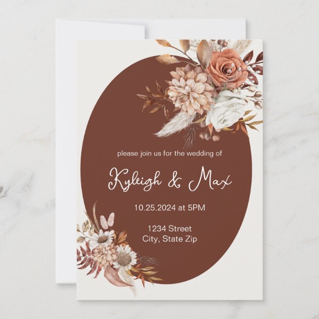 Boho Pampas Grass Invitation – Neutral Florals (Front)