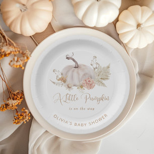 Boho pampas grass little pumpkin paper plate