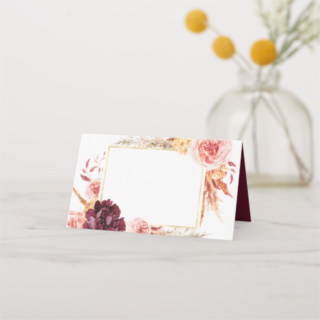 Boho Pampas Grass Mariage Cartes de Place (Devant)