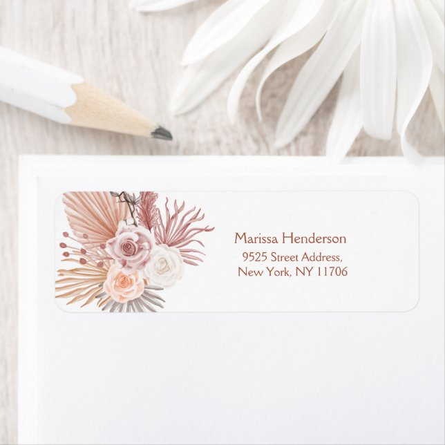 Boho Pampas Grass mariage retour Adresse Label (En situation)