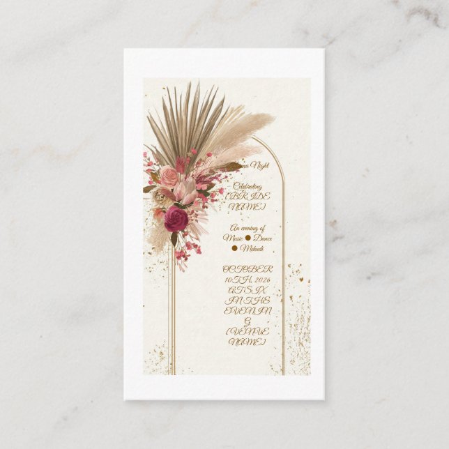 Boho Pampas Grass Mehndi Night Invitation Template (Front)