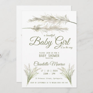 Boho Pampas Grass Modern Bohemian Baby Shower  Invitation