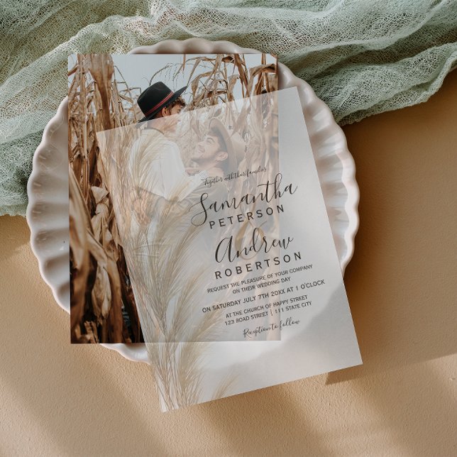 Boho Pampas Grass  Modern Bohemian Wedding  Vellum Invitations (Boho Pampas Grass Modern Bohemian Wedding Vellum Invitations)