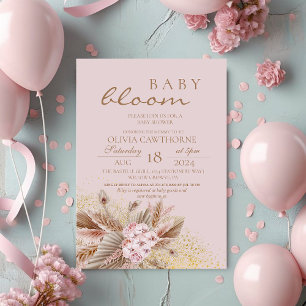 Boho Pampas Grass Neutral Flower Baby Girl Shower Invitation