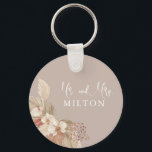 Boho Pampas Grass Neutrals Wedding Keychain<br><div class="desc">Boho keychain keepsake that can be personalized with a custom last name. Neutral tones and pampas grass provide an understated elegance. This keychain would make a lovely gift for newlyweds!</div>