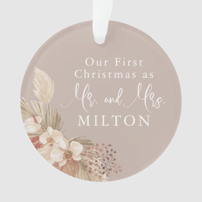Boho Pampas Grass Neutrals Wedding Ornament (Front)
