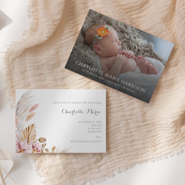 Boho Pampas Grass New Baby Photo Announcement (Creator Uploaded)