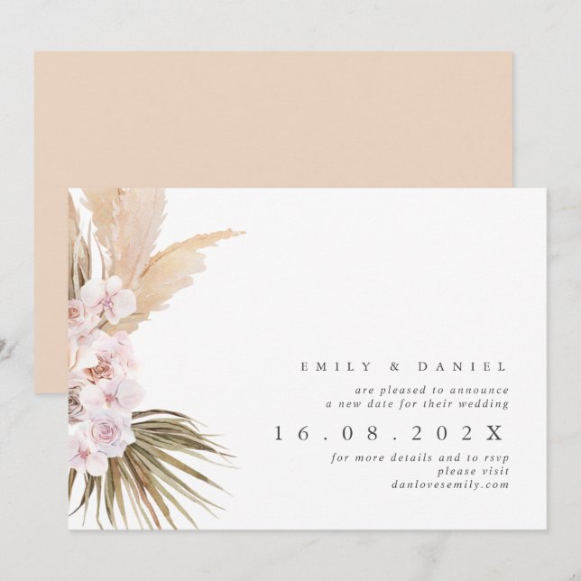 Boho Pampas Grass New Wedding Date Invitation (Front/Back)