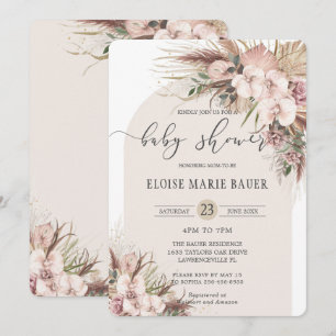 Boho Pampas Grass Orchid Floral Arch Baby Shower Invitation