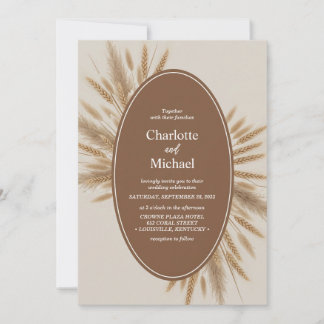 Boho Pampas Grass Oval Frame Wedding Invitation