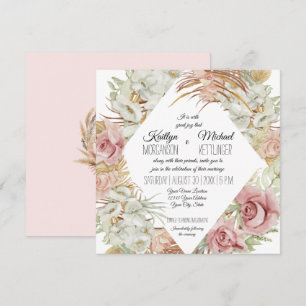 BOHO Pampas Grass Palm Foliage Blush Orchid Floral Invitation