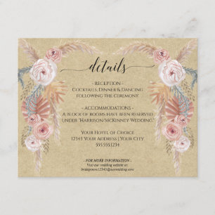 Boho Pampas Grass Palm Foliage Wedding Details Invitation
