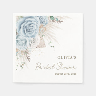 Boho Pampas Grass Pastel Blue Floral Bridal Shower Napkin