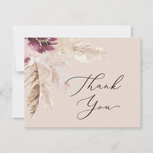 Boho Pampas Grass | Peach Thank You Card (Front)