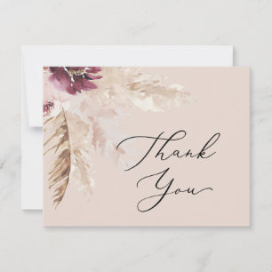 Boho Pampas Grass Peach Thank You Card
