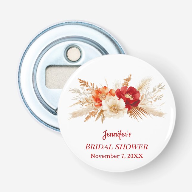 Boho Pampas Grass Peony Wedding Bridal Shower Bottle Opener (Front)