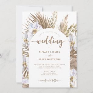 Boho Pampas Grass Photo Arch Wedding Invitation
